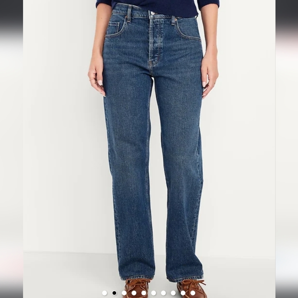 Old Navy petite dark blue mid rise slouchy straight jeg jeans - Picture 2 of 14